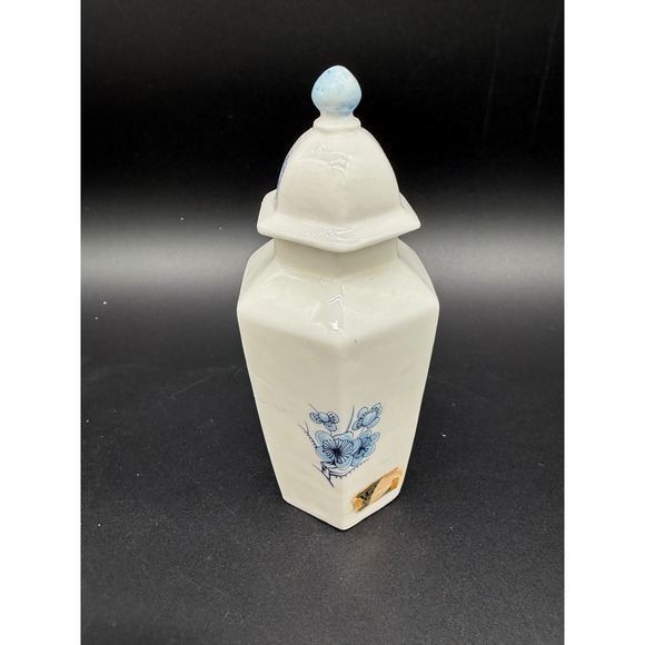Vintage Enesco Fine Bone China Hexagonal Lid Jar 1979 Blue Floral Small Ginger - Picture 2 of 6